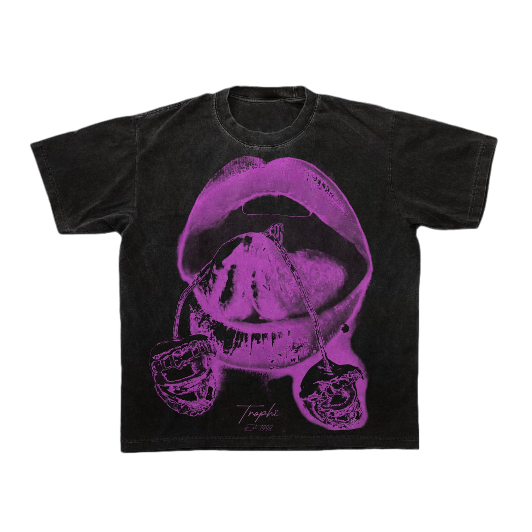 Black luxury street wear graphic tee with captivating purple design