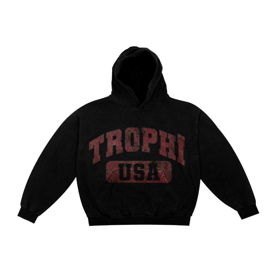 Black Cotton fleece oversized hoodie with a vintage inspired design on the front