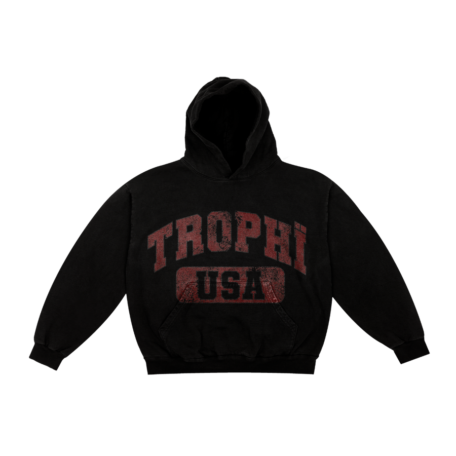 Black Cotton fleece oversized hoodie with a vintage inspired design on the front